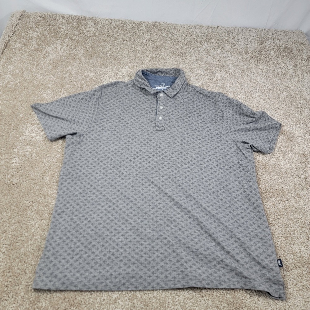 Vineyard Vines Edgartown Polo Mens Size‎ Large Gray Patterned Short Sleeve Shirt